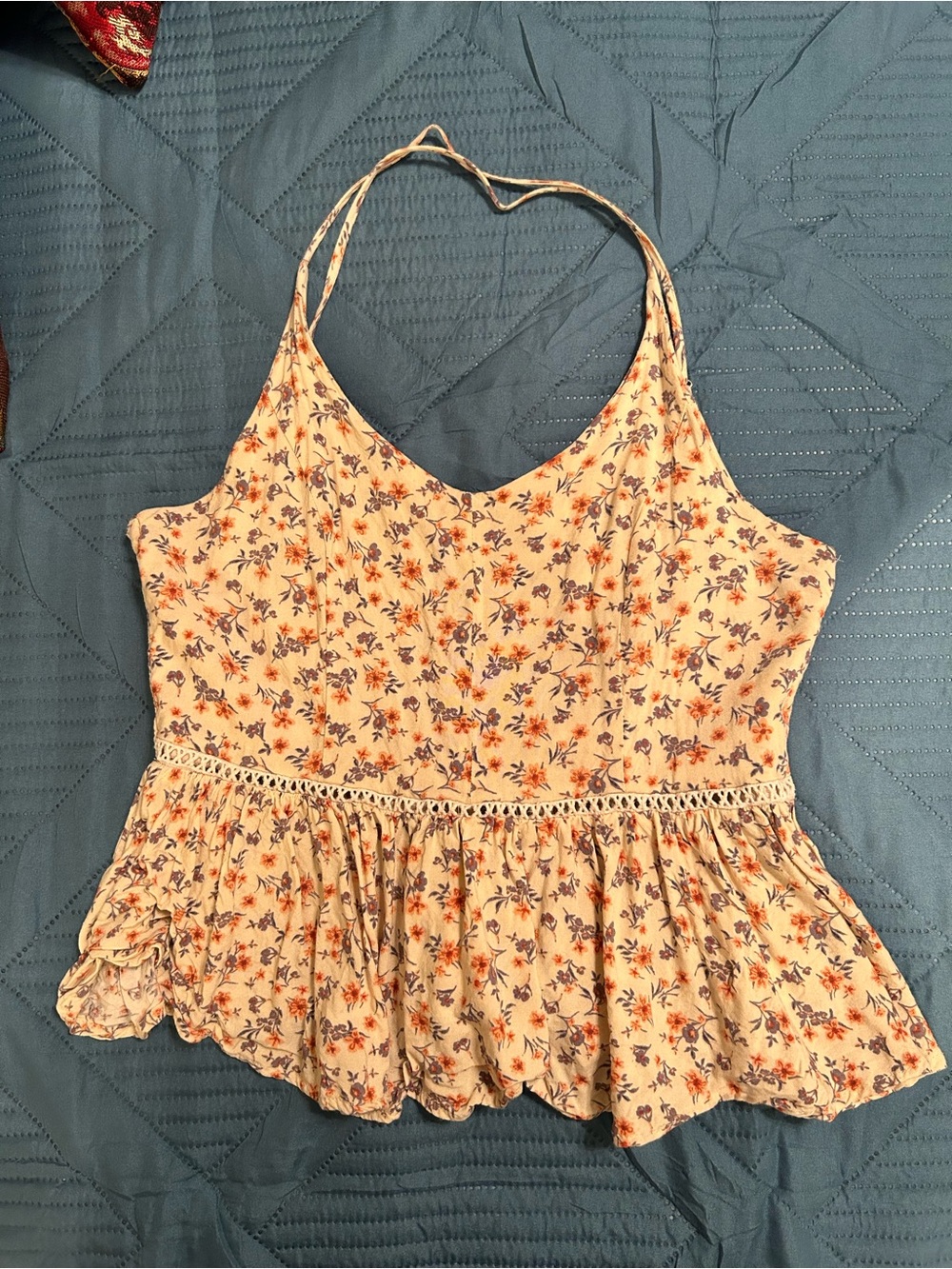 Floral Peplum Cami Top - size S, pink with lavender floral